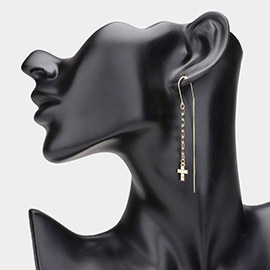 Stone Paved Cross Charm Dropdown Earrings