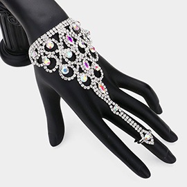 Crystal Round Marquise Rhinestone Pave Hand Chain Evening Bracelet