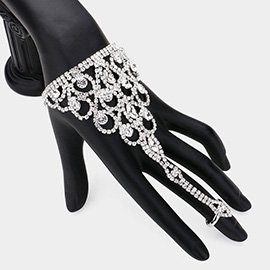 Crystal Round Marquise Rhinestone Pave Hand Chain Evening Bracelet