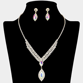 Marquise Stone Pointed Rhinestone Paved V Shaped Necklace