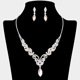Marquise Stone Pointed Floral Rhinestone Paved V Shaped Necklace
