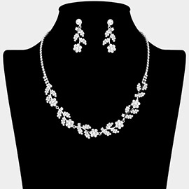 Floral Rhinestone Paved Necklace