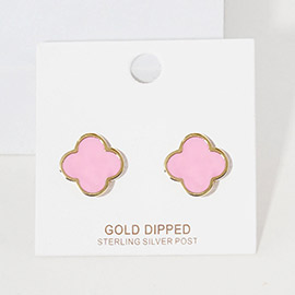 Gold Dipped Metal Trim Quatrefoil Stud Earrings