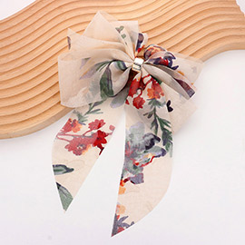 Oversized Sheer Floral Print Bow Barrette