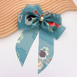 Oversized Sheer Floral Print Bow Barrette