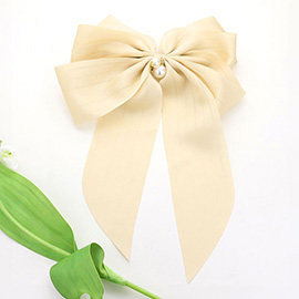 Oversized Pearl Dangle Pointed Bow Barrette