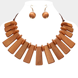 Geometric Wood Beaded Statement Necklace