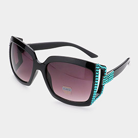 Crystal Embellished Oversized Square Frame Sunglasses