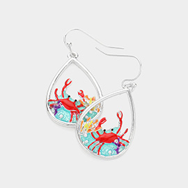 Enamel Crab Seaweed Teardrop Dangle Earrings