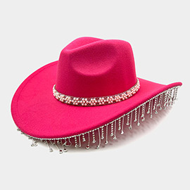 Pearl Flower Cluster Embellished Band Pointed Rhinestone Stone Paved Fringe Around Cowboy Western Hat