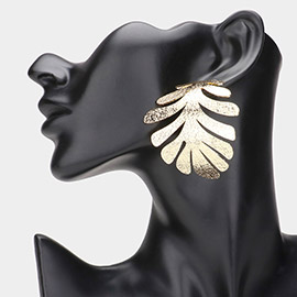 Oversized Textured Metal Tropical Leaf Earrings