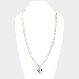 Metal Heart Pendant Pearl Long Necklace