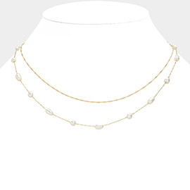 Pearl Station Twisted Chain Layered Necklace