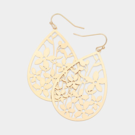 Brass Metal Flower Filigree Teardrop Dangle Earrings