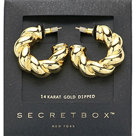 SECRET BOX_14K Gold Dipped Chunky Rope Hoop Earrings