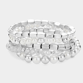 5PCS - Pearl Pointed Metal Stretch Multi Layered Bracelets