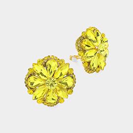 Marquise Teardrop Stone Cluster Embellished Flower Clip On Earrings