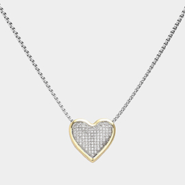 14K Gold Plated CZ Stone Paved Heart Pendant Necklace
