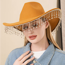 Rhinestone Stone Paved Fringe Around Cowboy Western Hat