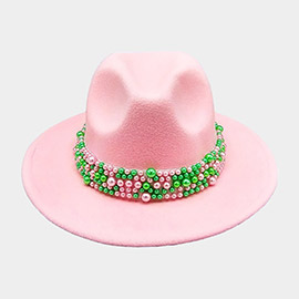 Pearl Embellished Band Pointed Fedora Hat