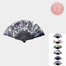 12PCS - Floral Printed Folding Fans