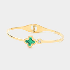 Stainless Steel Enamel Quatrefoil Pointed Bangle Bracelet