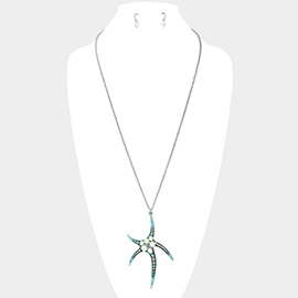 Pearl Embellished Antique Metal Starfish Pendant Long Necklace