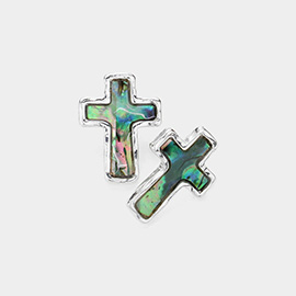 Abalone Cross Stud Earrings