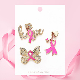 3PCS - Pink Ribbon Pointed Hope Message Afro Girl Butterfly Lapel Mini Pin Brooches