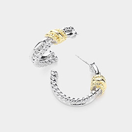 14K Gold Plated Two Tone Textured Hoop Earrings