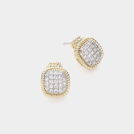 CZ Stone Paved 14K Gold Plated Two Tone Stud Earrings