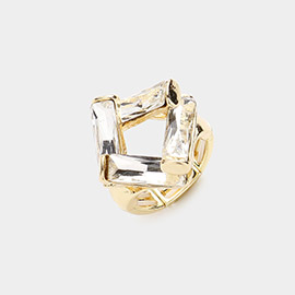 Abstract Rectangle Bar Stone Embellished Stretch Ring