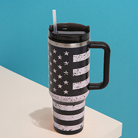 American USA Flag Studded 40oz Stainless Steel Tumbler With Handle