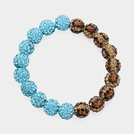 Leopard Shamballa Ball Beaded Pointed Stretch Bracelet