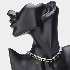 Faceted Heishi Beaded Double Layered Necklace
