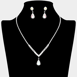 Teardrop Stone Pointed Pendant Rhinestone Paved Necklace