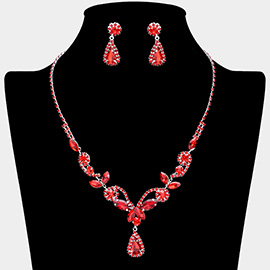 Marquise Stone Cluster Embellished Rhinestone Paved Necklace