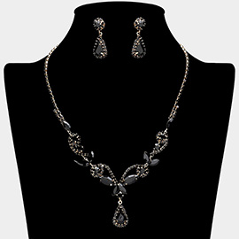 Marquise Stone Cluster Embellished Rhinestone Paved Necklace