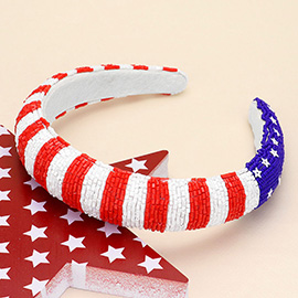 American USA Flag Seed Beaded Headband