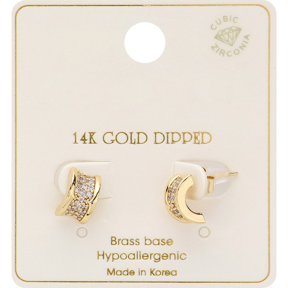 14K Gold Dipped CZ Stone Paved Mini Hoop Earrings