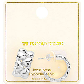 White Gold Dipped Bumpy Heart Hoop Earrings