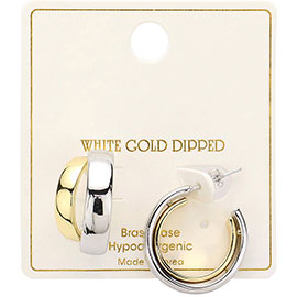 White Gold Dipped Ripple Hoop Earrings