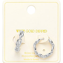 White Gold Dipped Farandole Link Huggie Hoop Earrings