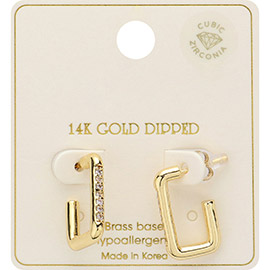 14K Gold Dipped CZ Stone Paved Rectangle Hoop Earrings