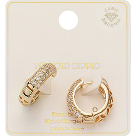 14K Gold Dipped CZ Stone Paved Huggie Hoop Earrings