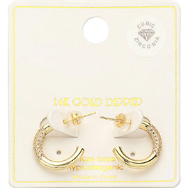 14K Gold Dipped CZ Stone Paved Favoring Hoop Earrings