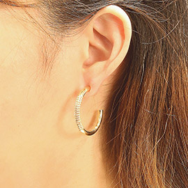 14K Gold Dipped CZ Stone Paved Favoring Hoop Earrings
