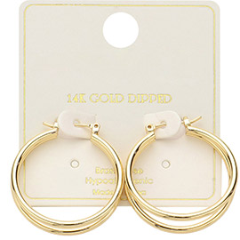 14K Gold Dipped Double Hoop Pin Catch Earrings