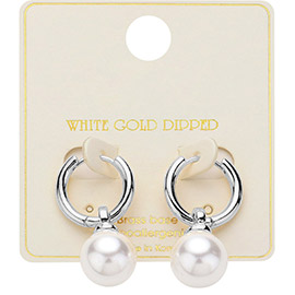 14K Gold Dipped Pearl Dangle Huggie Earrings