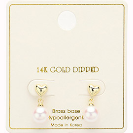 14K Gold Dipped Heart Top Pearl Dangle Earrings